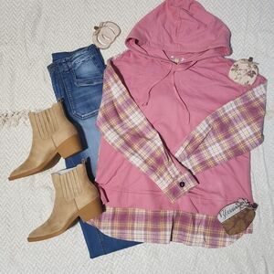 Pink Plaid Layered Women's Hoodie